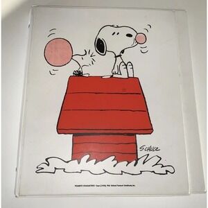 Vintage 1968 Peanuts Snoopy Clipboard Binder K&M Company White Red Doghouse